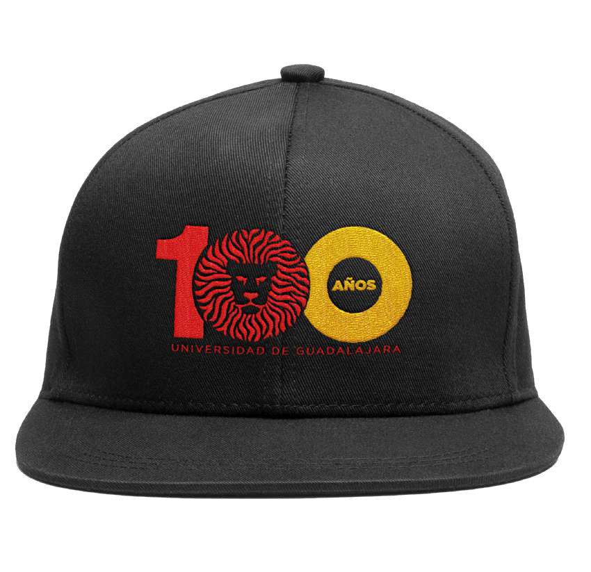 Gorra 100 años roja con amarillo aniversario UDG negra