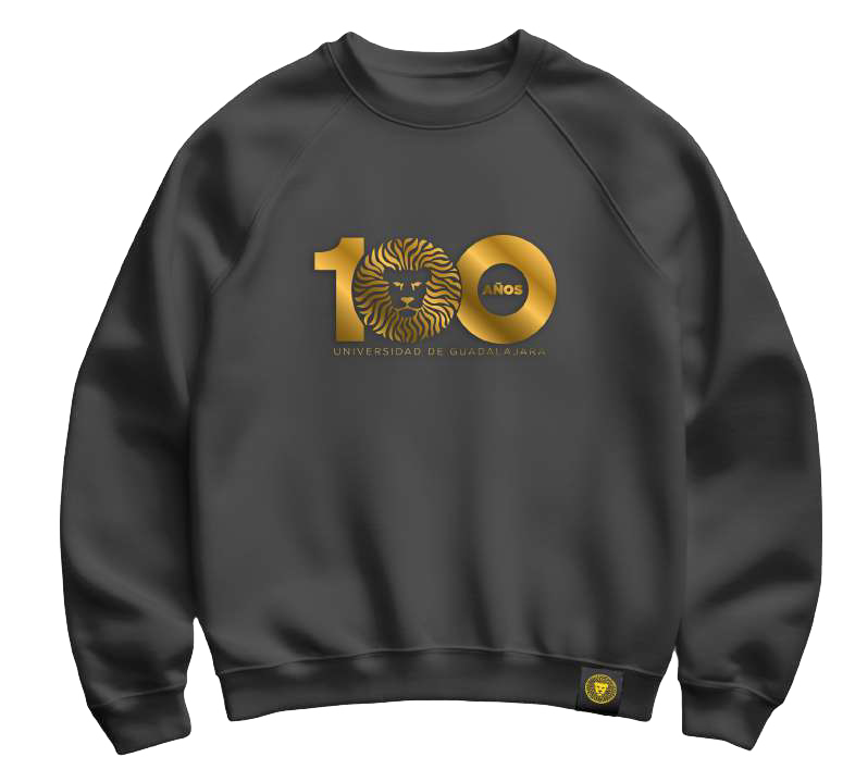 Sudadera Centenario Piel de León UDG 100 años - Número Dorado Negra